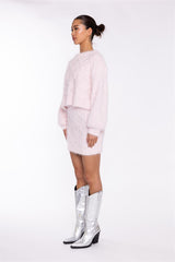 Icy-Pink Cable-Knit Mini-Skirt