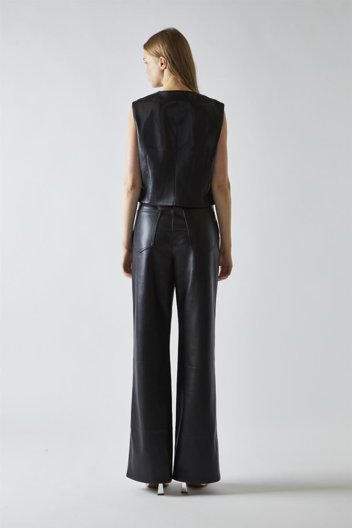 Black-PU  Flared-Trousers