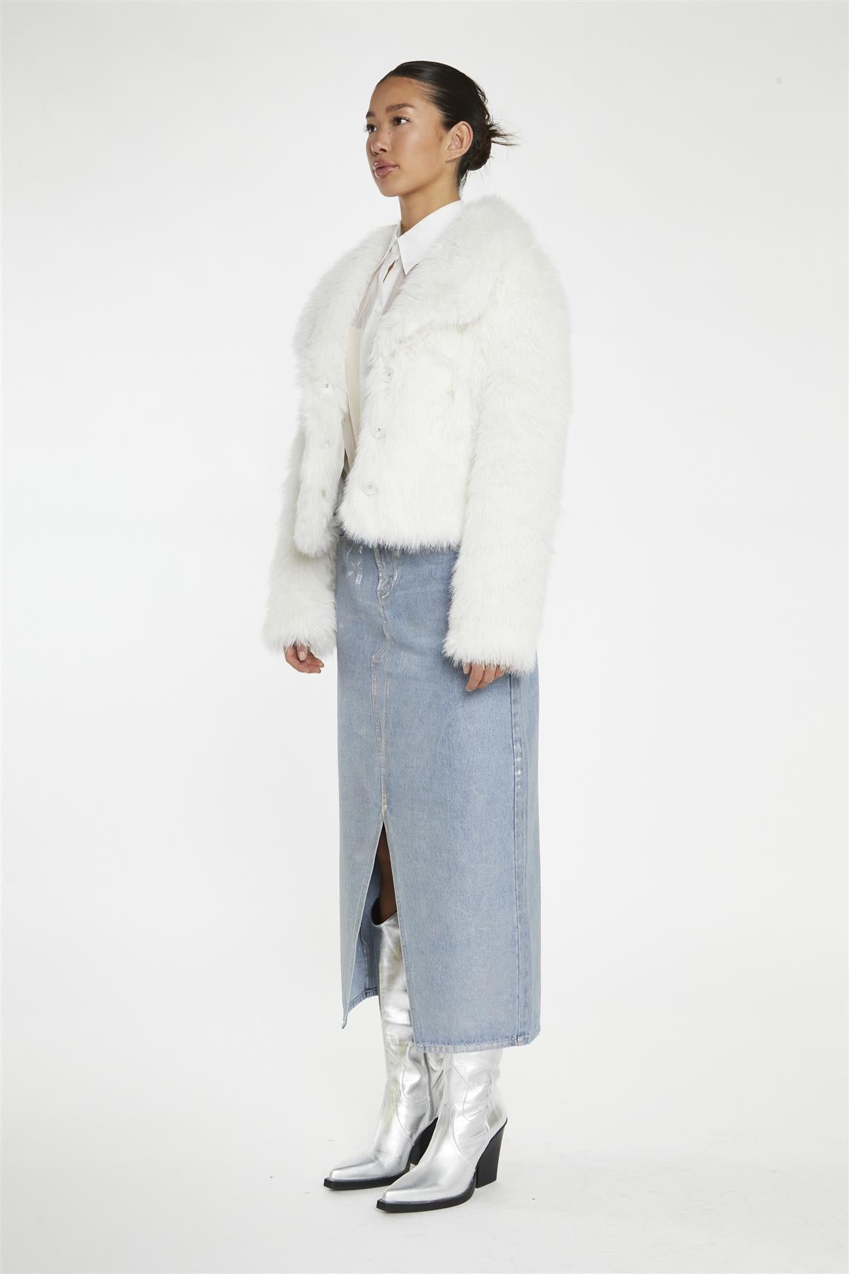 White Faux-Fur Oversized-Jacket