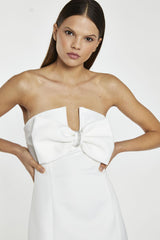 Off-White Satin Strapless Bow Mini-Dress