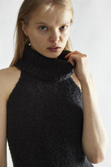 Black Knitted Roll-Neck Maxi-Dress