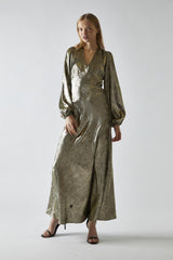 Black Gold Metallic V-Neck Maxi-Dress