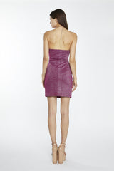 Red-Plum Glitter Chain-Strap Halterneck Mini-Dress