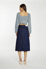 Indigo-Wash Denim Midi-Skirt