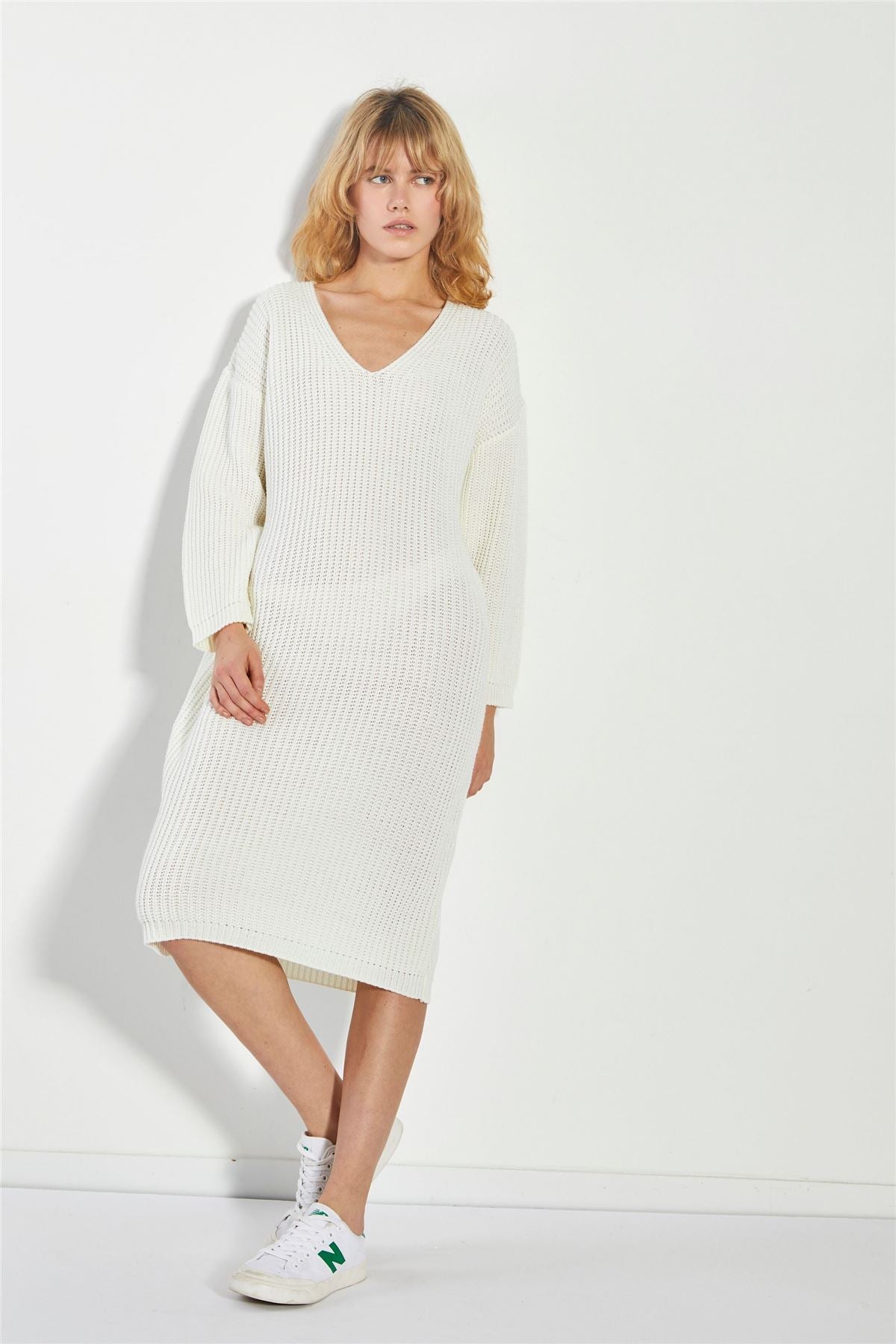 Bone White Jumper Midi-Dress