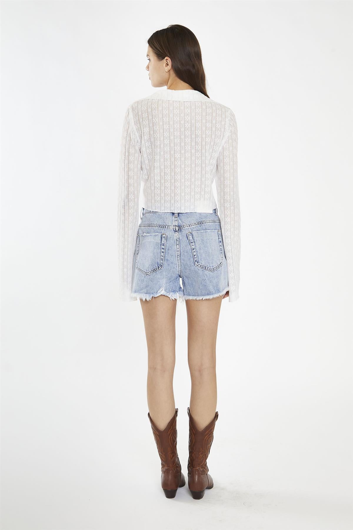 Off-White Lace Button-Through Asymmetrical-Top