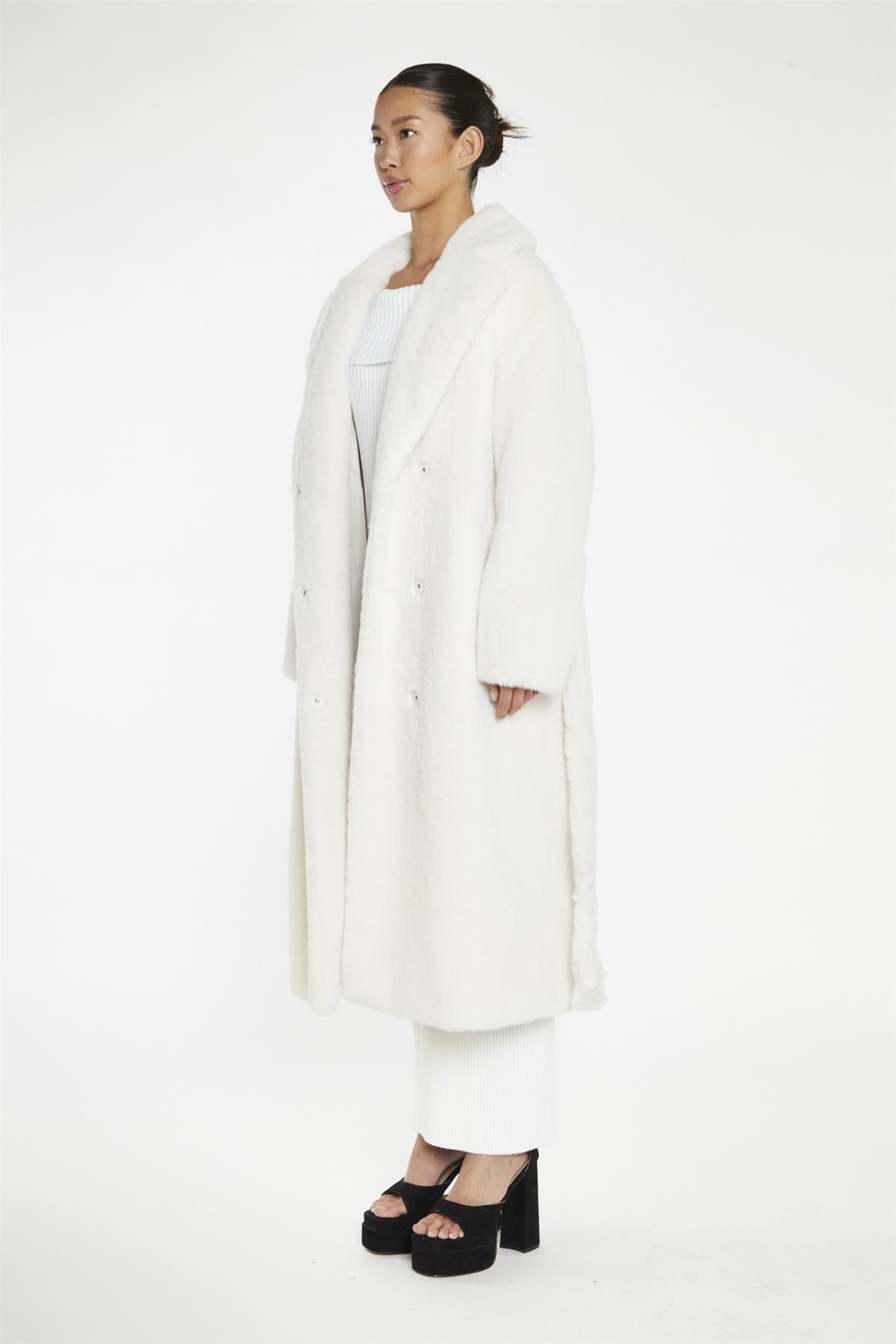 Cream Faux-Fur Longline-Coat