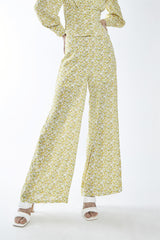 Yellow-Mustard Ditsy Wide-Leg Trousers