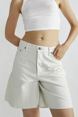 Bleach-White Denim Cut-Off Long Shorts