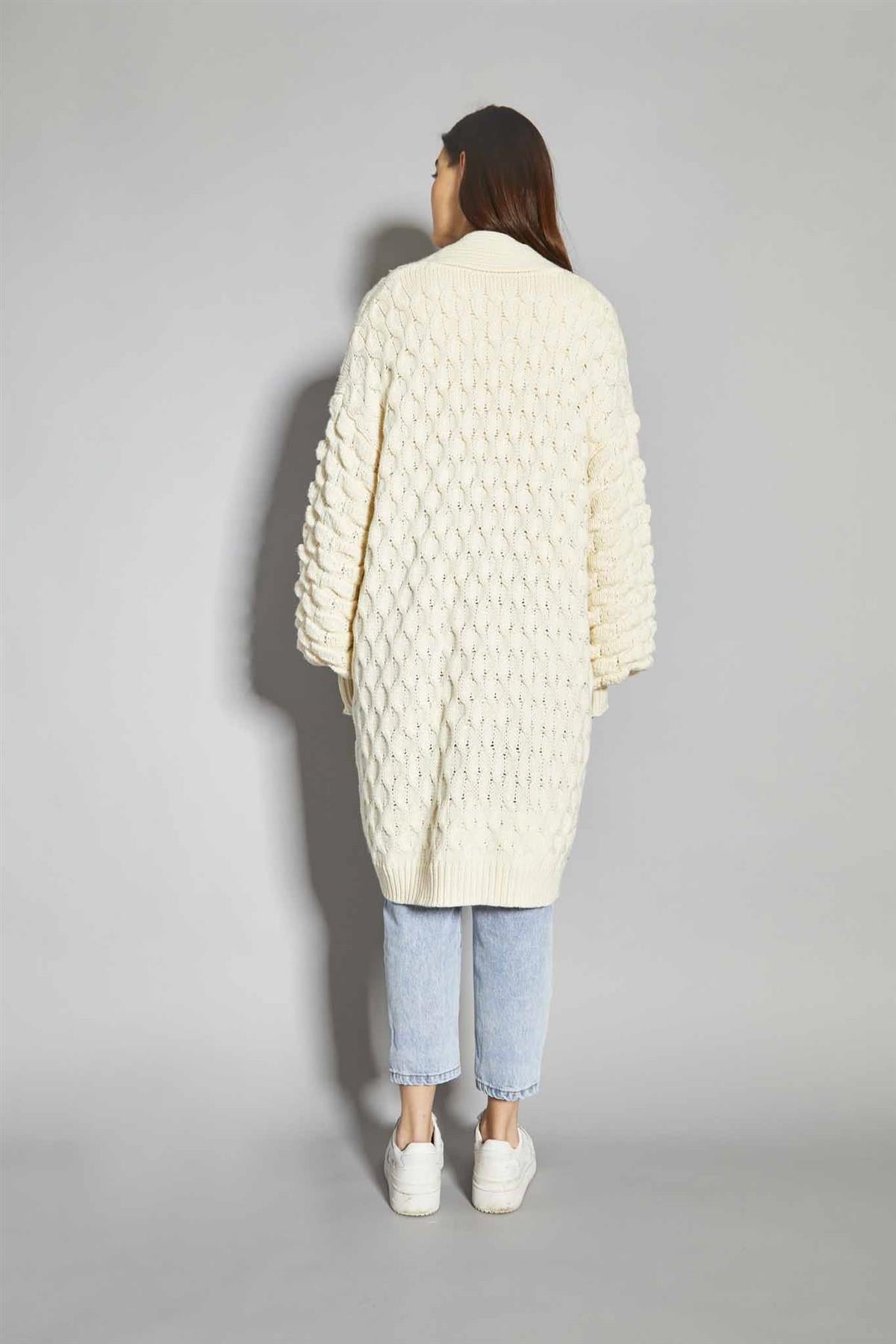 Cream Cable Knit Longline-Cardigan