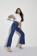 Dark-Blue Wash Flared High-Waisted Jeans