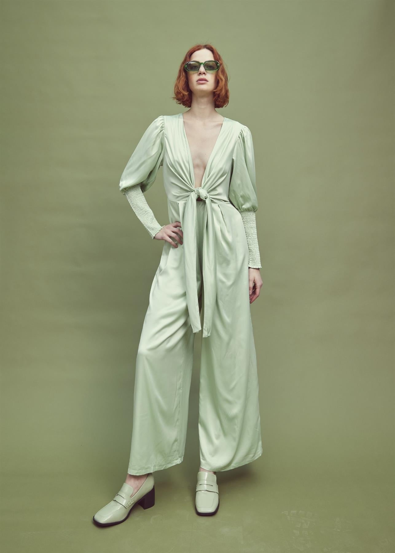 Frances Plunge Front Jumpsuit -Sage