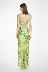 Green Multi-Blur Bias-Cut Maxi-Skirt