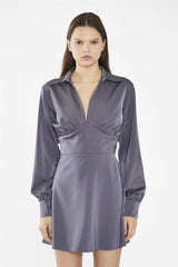 Charcoal Grey Corset Shirt Mini-Dress