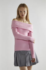 Sugar-Pink Bardot Long-Sleeve Jumper