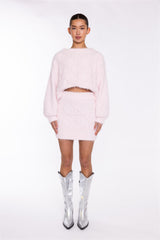 Icy-Pink Cable-Knit Mini-Skirt