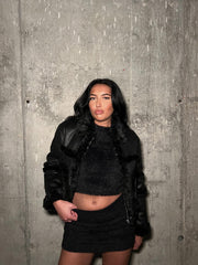 Black Fur-Trim Cropped-Jacket