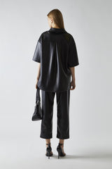 Black-PU Boxy Oversized-Shirt