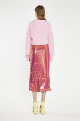 Pink-Gold Sequin Side-Split Midi-Skirt