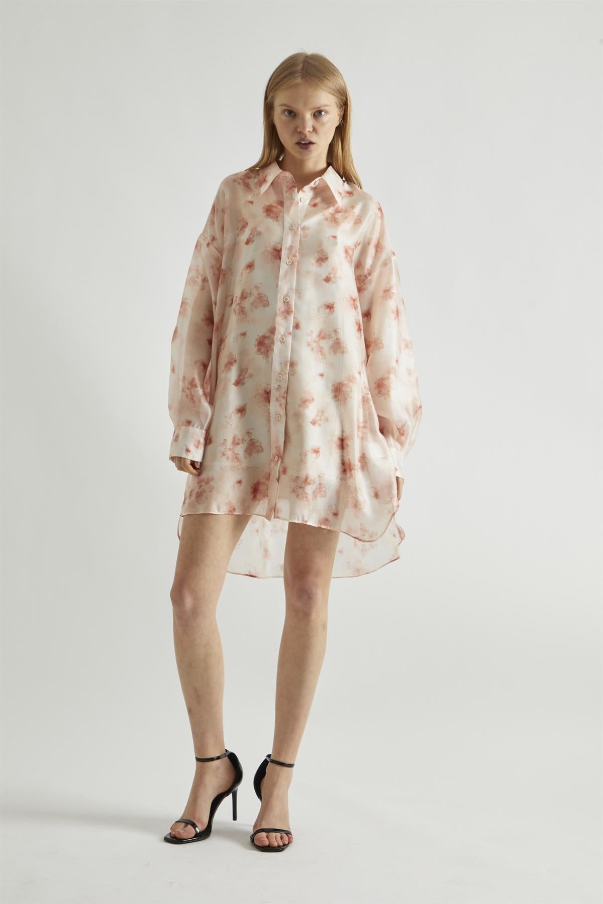 Dusty Peach Floral Hi-Low Shirt-Dress