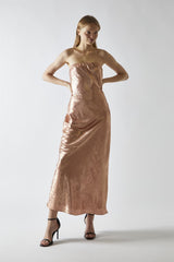 Copper-Metallic Strapless Midi Dress