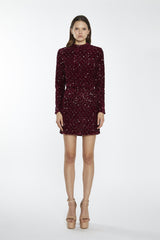 Port-Red Velvet-Sequin Mini-Skirt