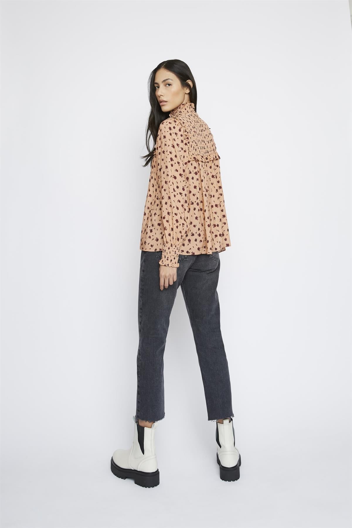 Peach Spotted Long Sleeve Blouse