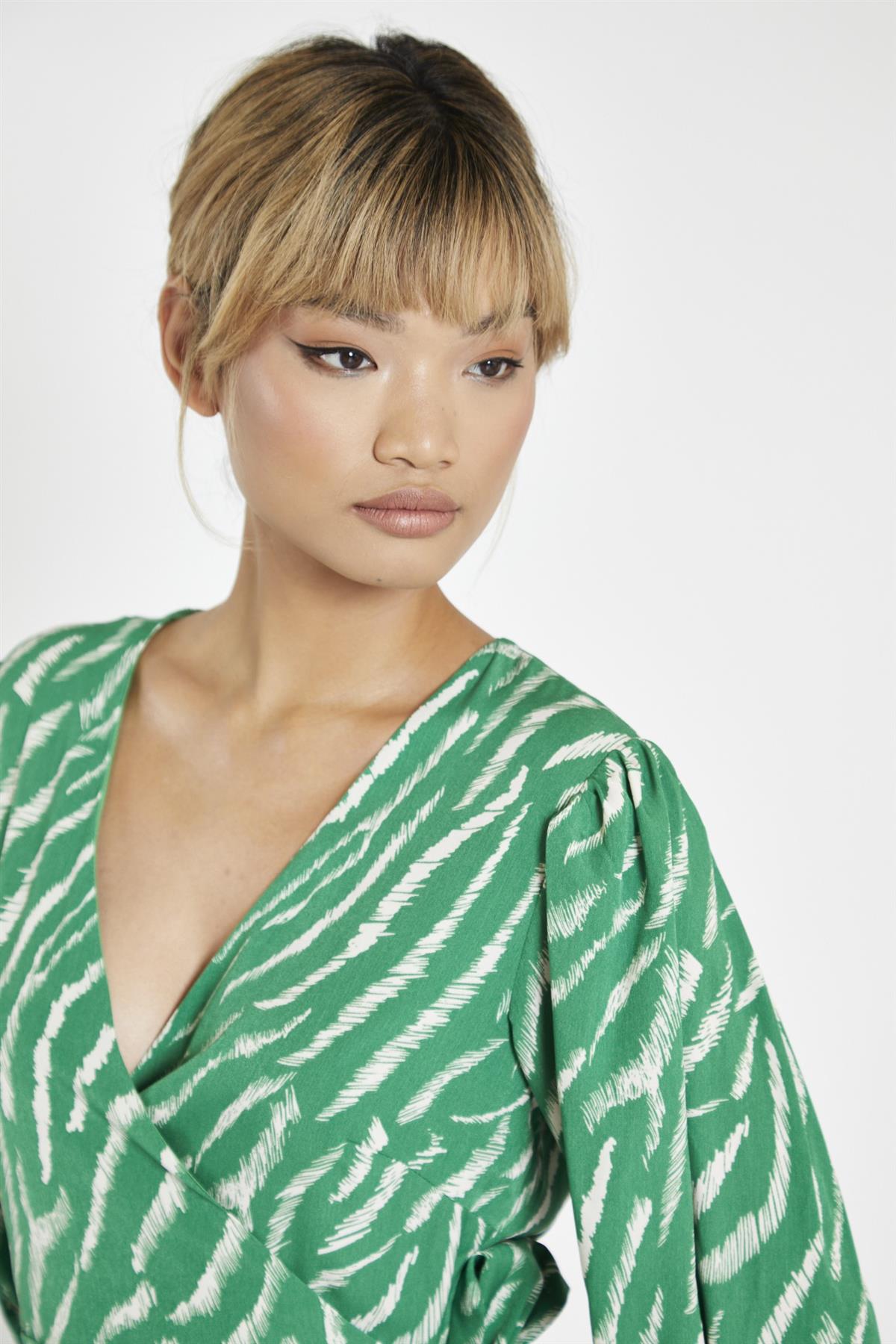 Green Sketchy-Animal Wrap Maxi-Dress