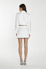 Off-White Satin Diamante Bow Mini-Skirt