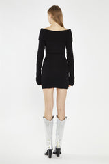 Black Bardot Knitted Mini-Dress