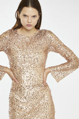 Rose-Gold Sequin Mesh Mini-Dress