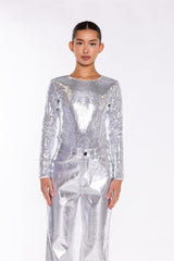 Silver Flat-Sequin Bodysuit