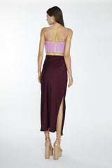 Deep-Burgundy Sateen Side-Split Maxi-Skirt