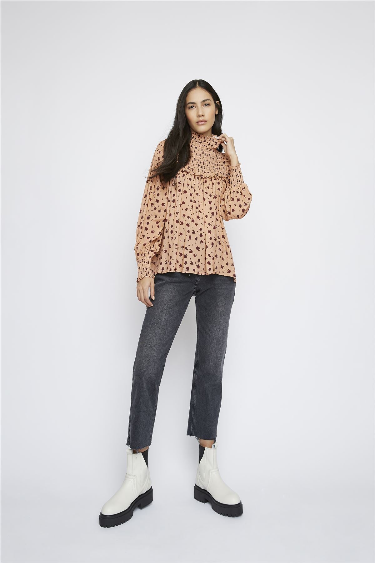 Peach Spotted Long Sleeve Blouse