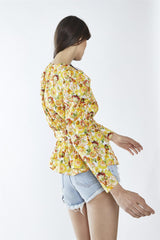 Sunflower Floral Belted Top