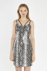 Snake-Pu Diamante-Strap Mini-Dress