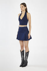 Indigo-Blue Denim Cargo Mini-Skirt