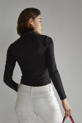 Black Long-Sleeve Zip-Up Bodysuit