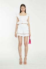 Off White Lace-Trim Frill Shorts