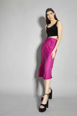 Deep-Orchid Leopard Bias-Cut Midi-Skirt