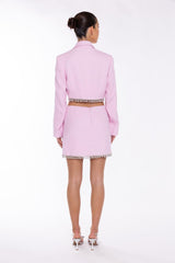 Pink-Tweed Diamante Trim Crop-Blazer