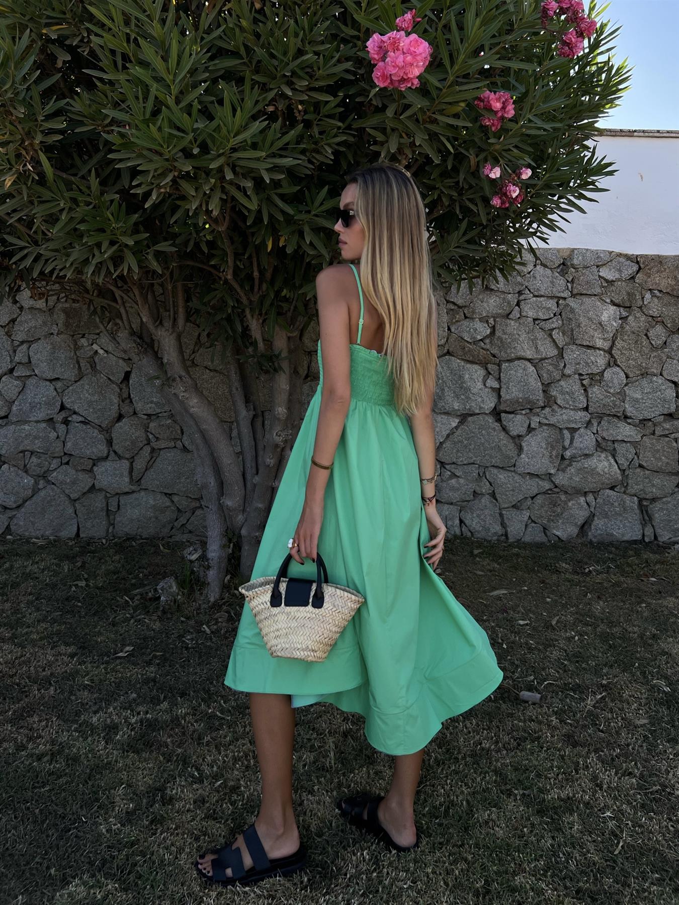 Gracie Smocked Midi-Dress -Bright-Green