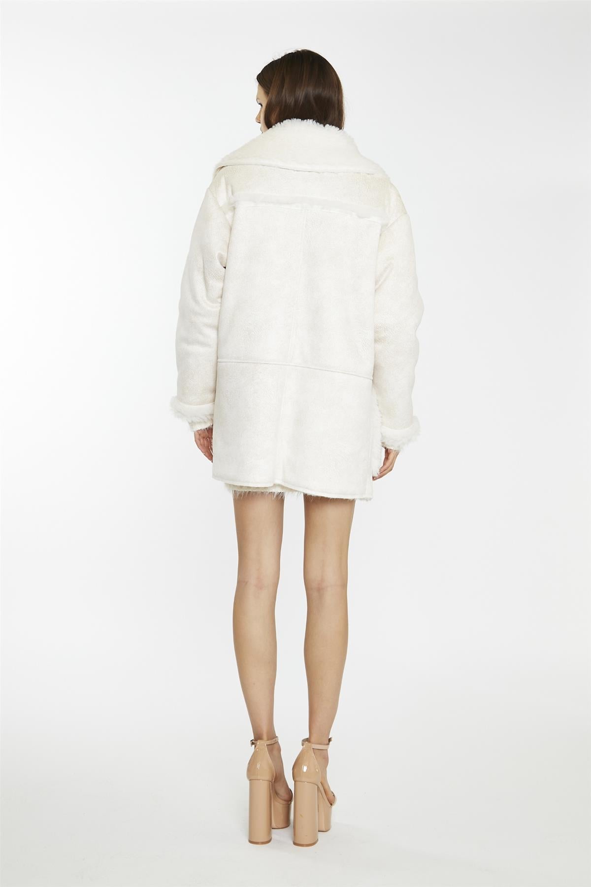 Cream Shearling Oversized-Collar Jacket