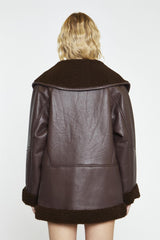 Rich-Brown Oversized Faux-Shearling -Coat