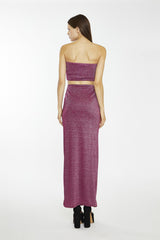 Red-Plum Glitter Straight Maxi-Skirt