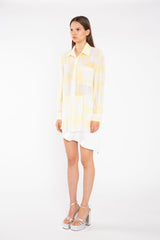 Yellow Print-Chiffon Button Down Classic-Shirt