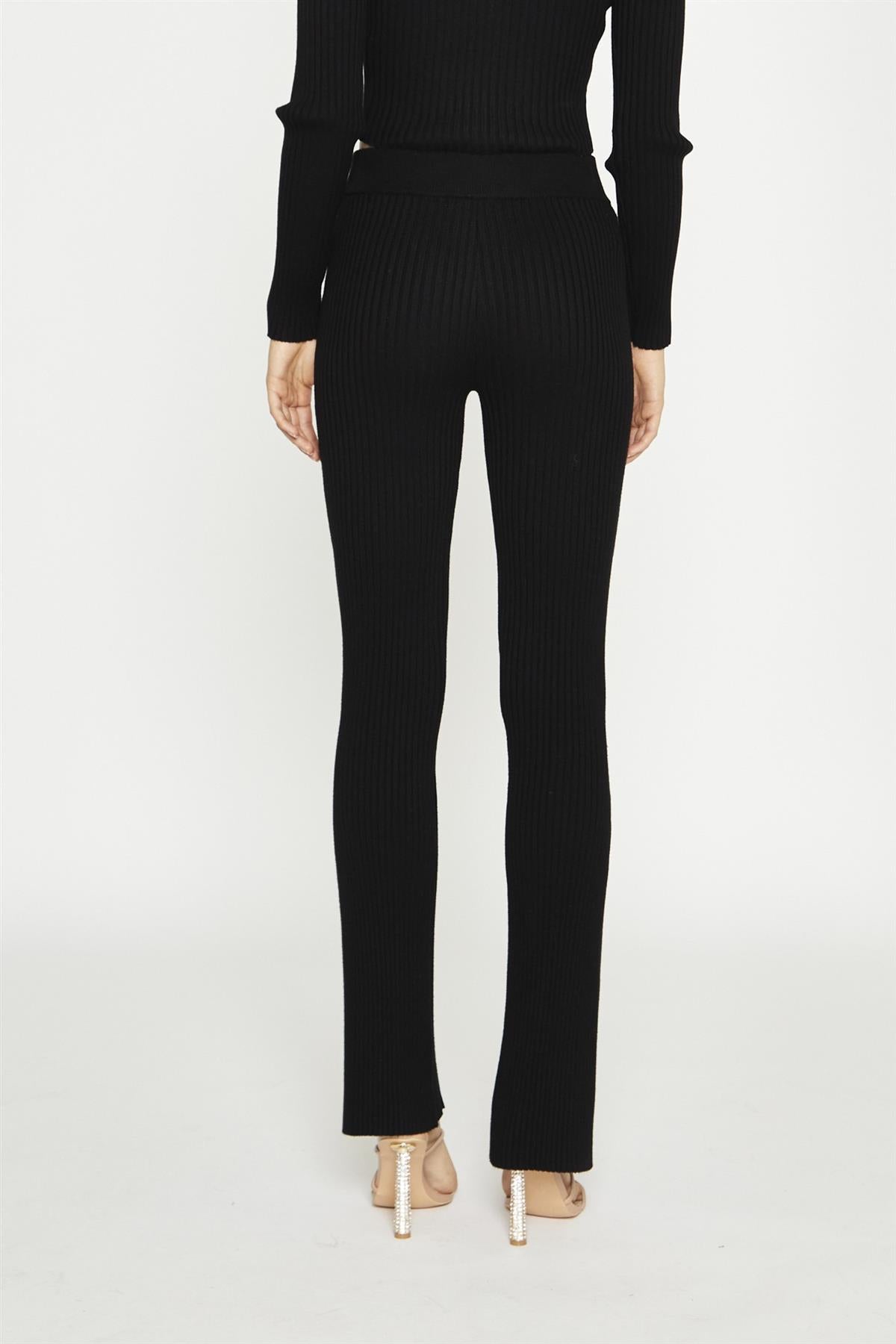 Black Knitted Flared Trousers