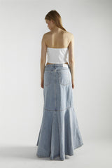 Light Stonewash Denim Fishtail Maxi-Skirt