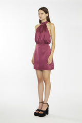 Dark-Raspberry Sateen Diamante Strap Mini-Dress