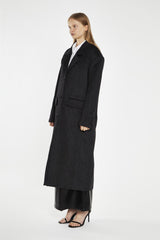 Black Herringbone Oversized Longline-Coat